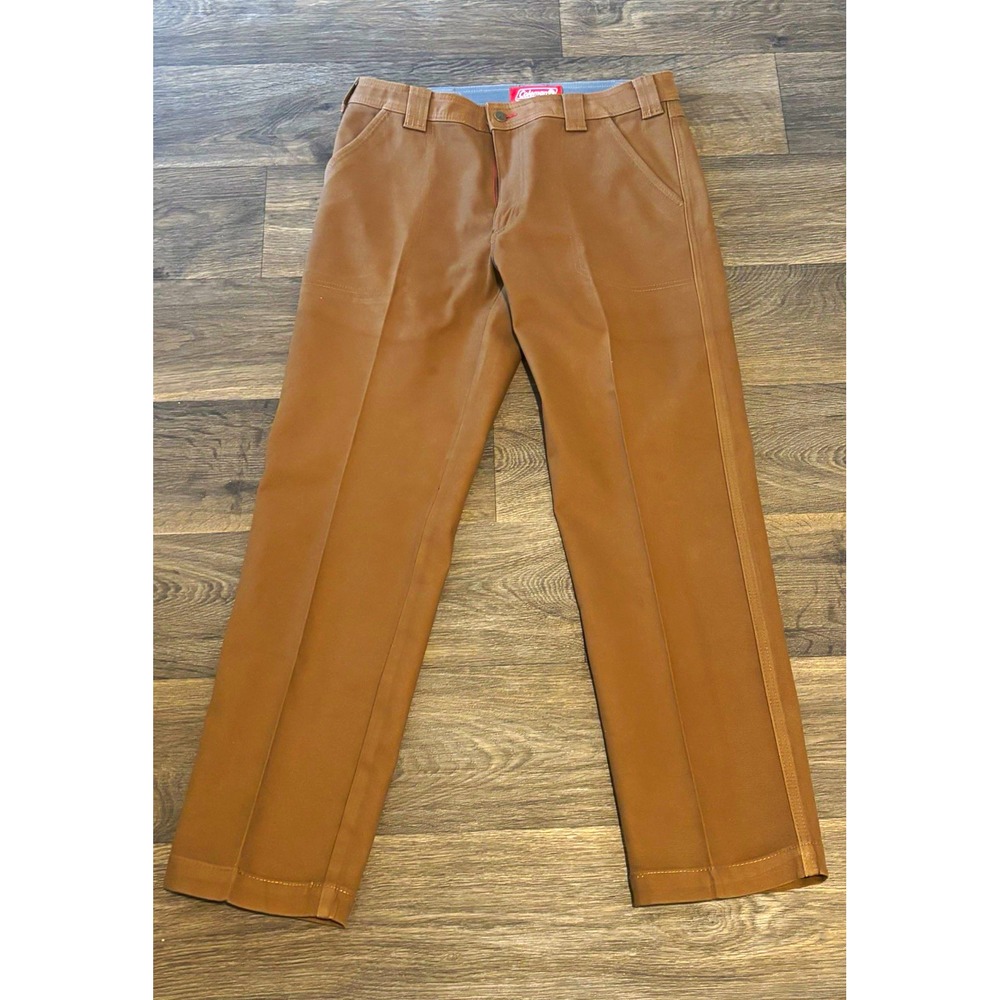 Coleman Men's Brown Workwear Twill Pants 32 Straight Flat Front Stretch Cargo